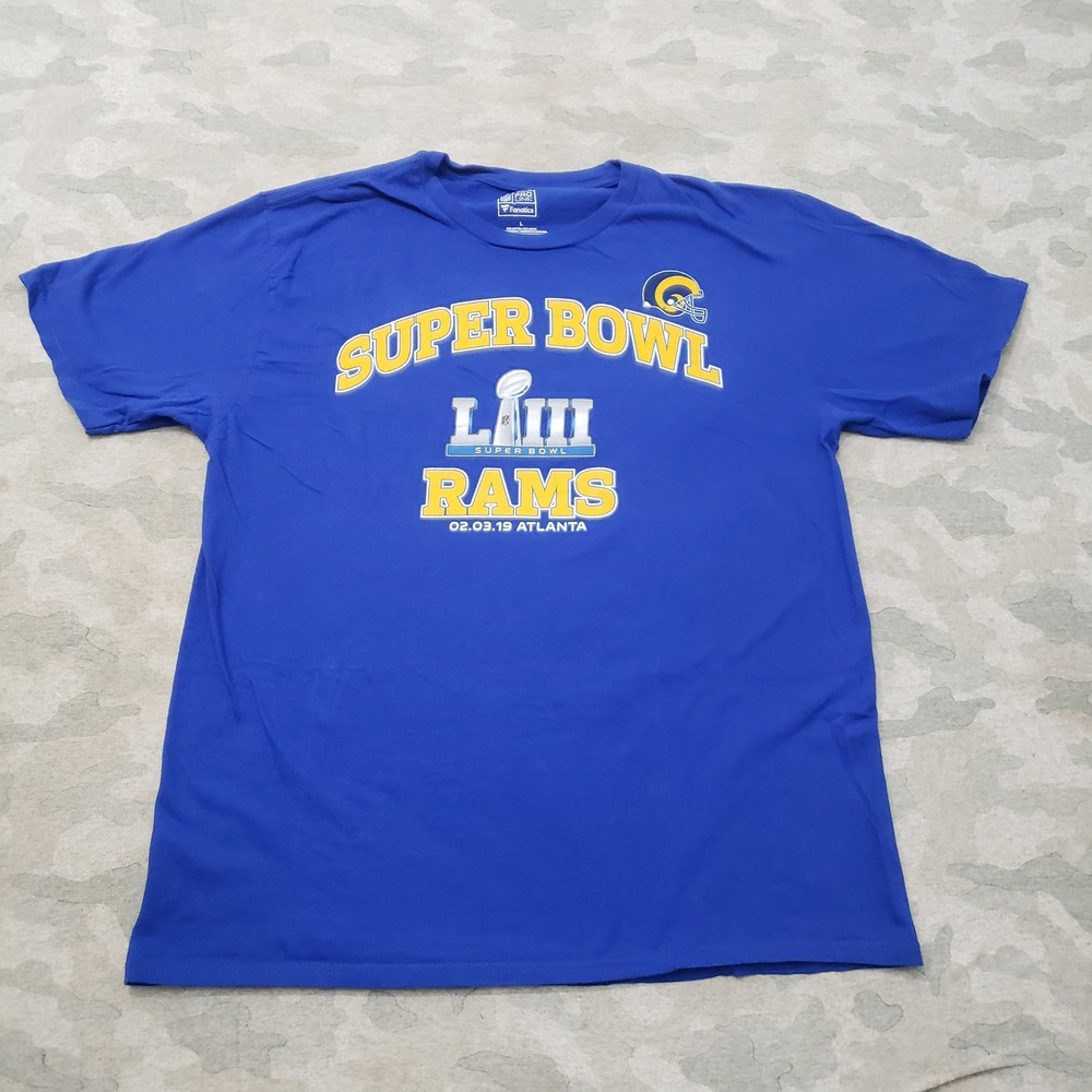 LA Rams Super Bowl LIII Shirt Mens Large Blue NFL Pro Line Short Sleeve Fanatics